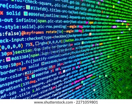 Code of javascript language on white background. Monitor closeup of function source code. Database bits access stream visualisation. Failure in the program, blue screen, programming Royalty-Free Stock Photo #2271059801