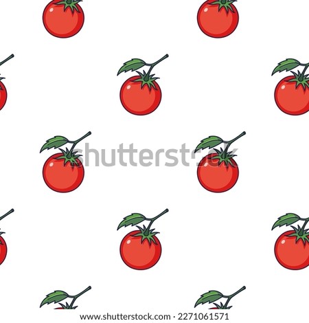 Cute Red Tomato seamless pattern in doodle style. Vector hand drawn cartoon Tomato illustration. Hand drawn Sketch of Tomato. Pattern for kids clothes.