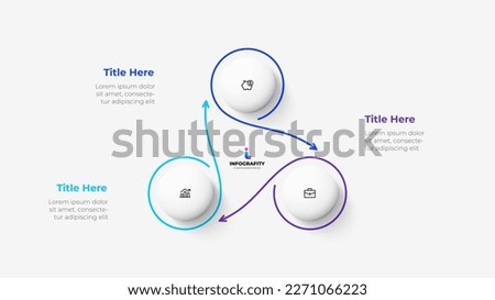 Cycle diagram with 3 options or steps. Infographic template. Three white circles with thin lines.