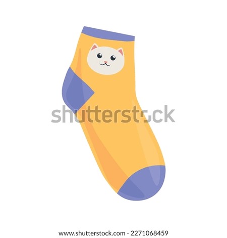 Warm sock with print of cute cat on white background
