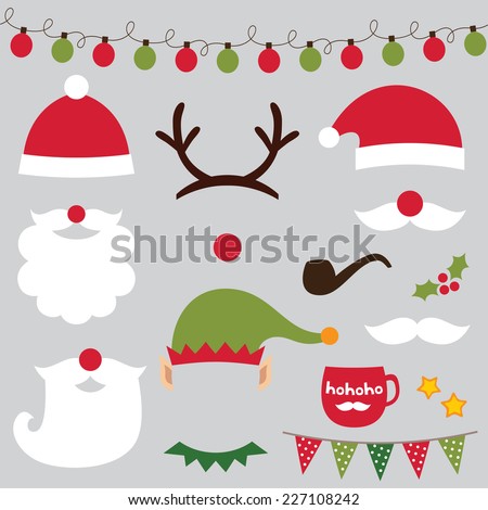 Christmas photo booth and scrapbooking vector set (Santa, deer, elf)