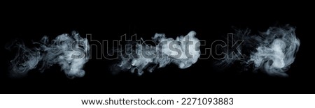 Set of white cloudiness, mist or smog moves on black background. 
Easy to add  effects for overlay designs or screen blending mode to make high-quality images