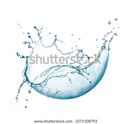 Water splash flowing out from hemisphere shape isolated on white Royalty-Free Stock Photo #2271108793