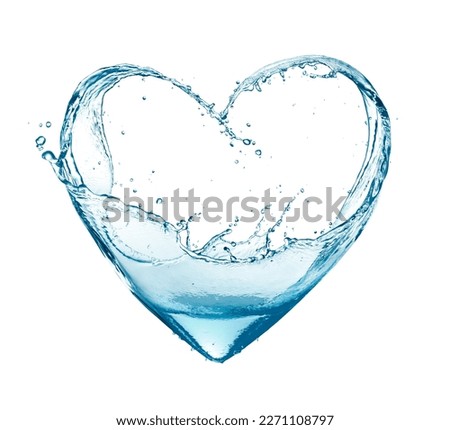 Water splash forming a heart shape isolated on white background
