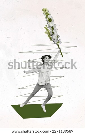 Creative magazine image painting collage of young lady hold white flower bunch celebrate 8 march 14 february date