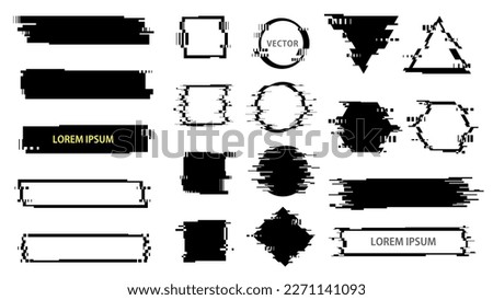 Set of Glitch Monochrome Graphic Elements. Abstract Trendy Shapes. Vector Frames. Royalty-Free Stock Photo #2271141093