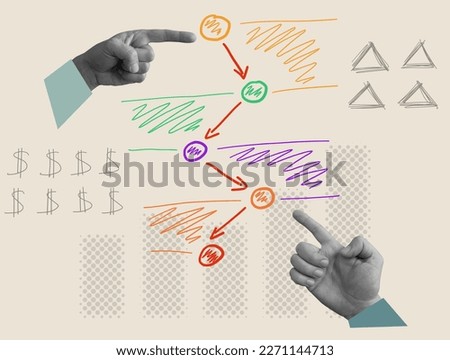 Symbolic concept of marketing funnel or customer journey map with hands and scheme. Royalty-Free Stock Photo #2271144713