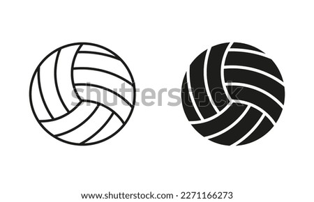 Volleyball Ball Black Silhouette and Line Icon Set. Ball for Play Sports Game Solid and Outline Symbol Collection on White Background. Isolated Vector Illustration.