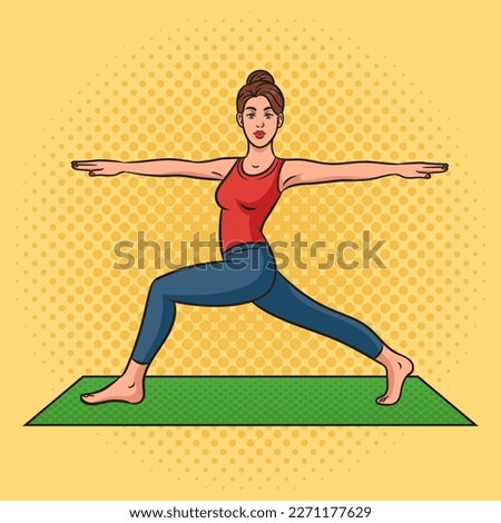 girl woman practice yoga pinup pop art retro vector illustration. Comic book style imitation.