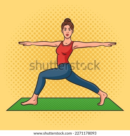 girl woman practice yoga pinup pop art retro raster illustration. Comic book style imitation.