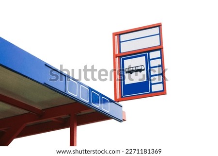 Bus stop background. Bus ticket prices rising. Cost of public transport. Red construction isolated on white. Bus number information. Expensive public transportation. Cutout.
