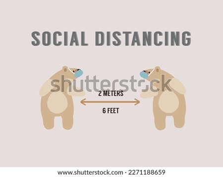 Two brown bears character with n95 mask maintain social distancing to prevent from virus spreading and flu prevention, coronavirus, social isolation and self quarantine concept.