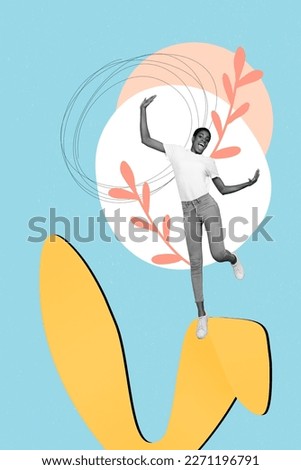 Creative abstract collage template graphics image of funky lady walking jumping easter bunny ears isolated drawing background