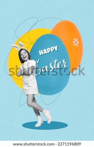 Artwork magazine collage picture of confident little child arms folded celebrating easter isolated drawing background