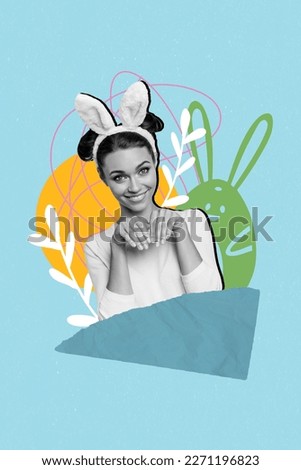 Exclusive magazine picture sketch collage image of funny funky wear easter bunny hairband isolated painting background