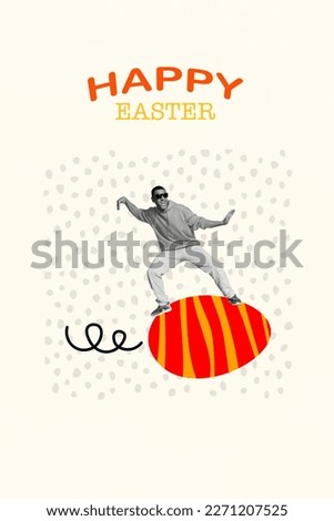 Creative picture drawing collage of excited youth young guy flying on easter egg celebrate great seasonal party Royalty-Free Stock Photo #2271207525