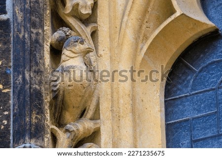 Details of the exterior of the Gothic Catholic Cathedral of St. Vitus, Wenceslas and Vojtech in Prague Castle. Background with selective focus and copy space