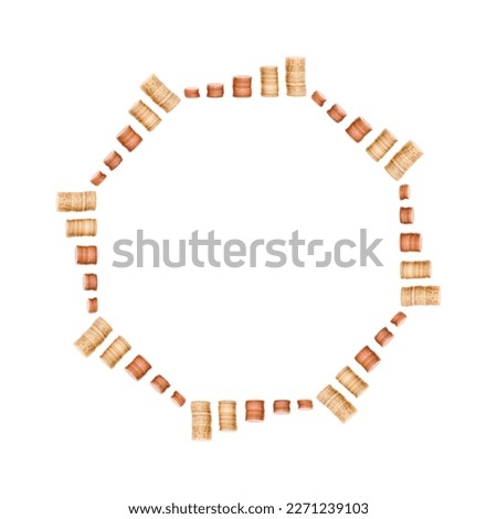 Columns of coins on a white background in a circle.