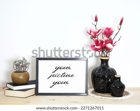 horizontal black picture frame for mockup  with black decoration