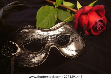 venetian carnival mask with red rose black background