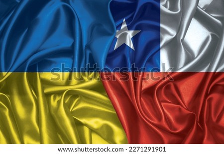 Ukraine and Chile folded silk flag together