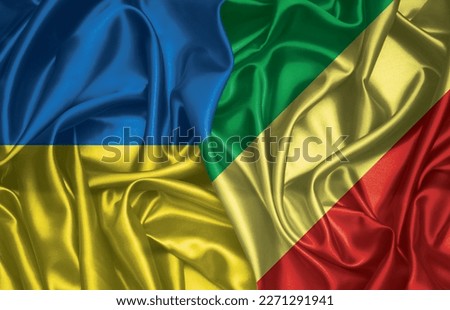 Ukraine and Congo republic folded silk flag together