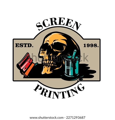 human skull screen printing vector illustration