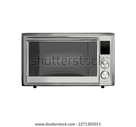 Microwave clip art. Cooking equipment, electrical appliances, kitchen technology concept from multicolored paints, colorful drawing, realistic. Vector illustration of paints