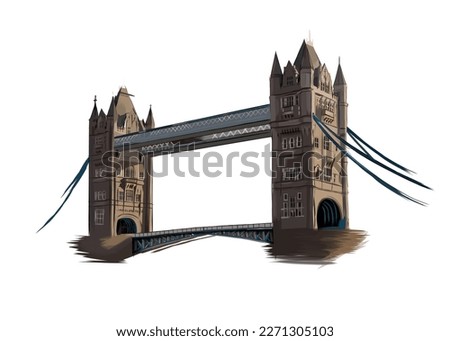 Tower Bridge in London, color drawing, realistic. Vector illustration of paints Royalty-Free Stock Photo #2271305103