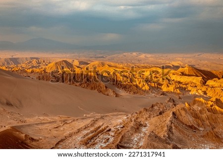 Moon Valley, Valle de la Luna at peaceful sunset, Atacama desert, Chile, South America