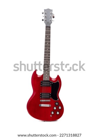 Red electric guitar isolated on white background. Musical instrument guitar. Close-up. Royalty-Free Stock Photo #2271318827