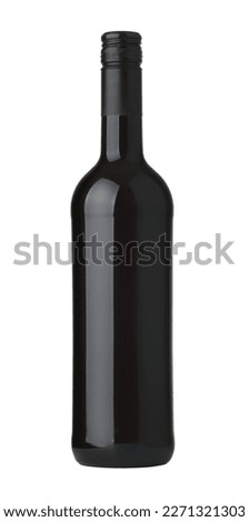 Front view of unlabeled  red wine bottle with black screw cap isolated on white Royalty-Free Stock Photo #2271321303