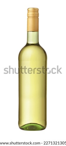 Front view of unlabeled white wine bottle with golden screw cap  isolated on white Royalty-Free Stock Photo #2271321305