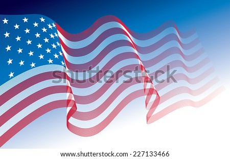 US flag, blowing in the wind. Eps8. CMYK. Organized by layers. Global colors. Gradients used.
