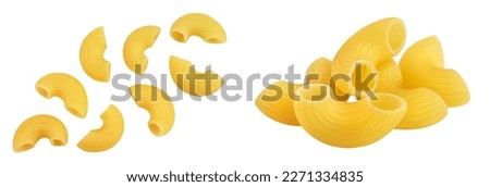 raw macaroni pasta isolated on white background with full depth of field. Top view. Flat lay Royalty-Free Stock Photo #2271334835
