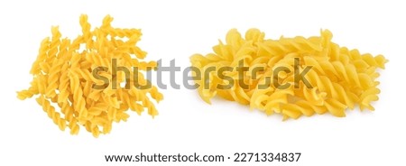 raw Fusilli pasta, isolated on white background with full depth of field. Top view. Flat lay Royalty-Free Stock Photo #2271334837