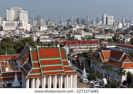 Ubsot Wat Saket with skyline, view from Golden Mountain, district Pom Prap Sattru Phai, Bangkok, Thailand Royalty-Free Stock Photo #2271373685