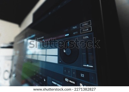 closeup shot of a sound mixer and synthesizer device in a home studio. High quality photo