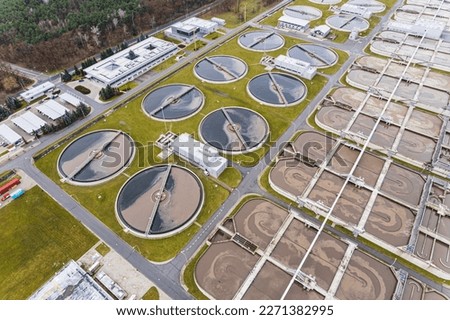 Czajka sewage treatment plant, polish industry, aerial drone shot, Warsaw. High quality photo
