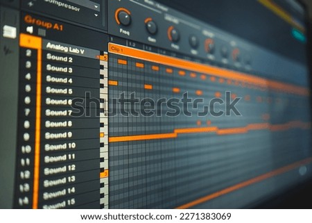closeup shot of MIDI Sequencer, working on music. High quality photo