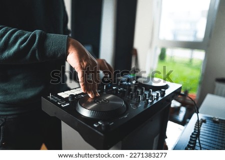 young musician working on his new track, closeup musician's lifestyle. High quality photo