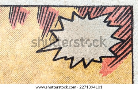 Vintage comic book page with an empty white text bubble and dot printing pattern on a paper texture background Royalty-Free Stock Photo #2271394101