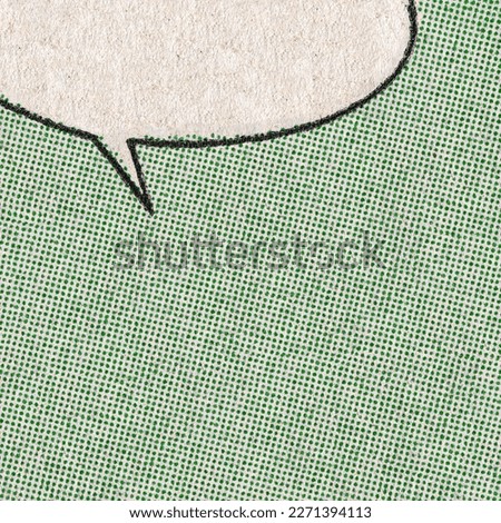 Vintage comic book page with green dot printing pattern and empty speech bubble on a paper texture background