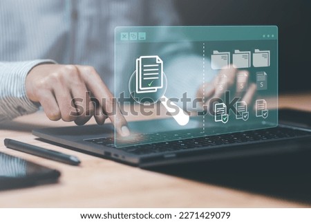 Office worker inspect with documents , pre-approval quality assessment ,business accounting documents ,auditor ,management and auditing of office documents ,Reports for Tax Time Analysis

