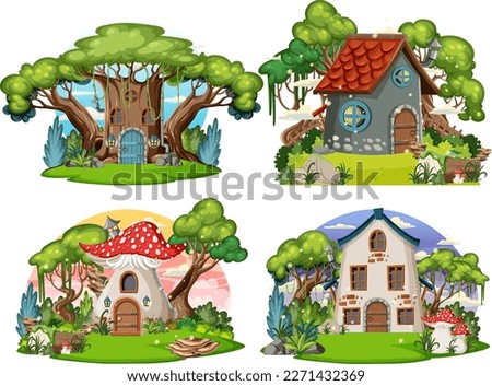 Set of fairy tale house isolated illustration