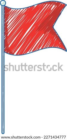 Red flag pencil colour child scribble style illustration