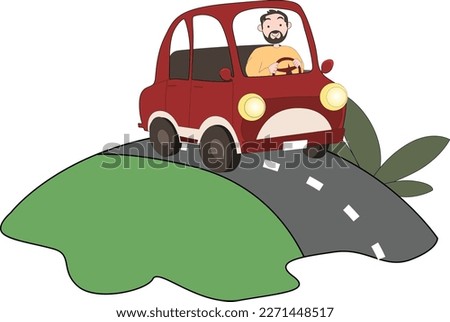 Man driving on the road in the middle of the roadside nature