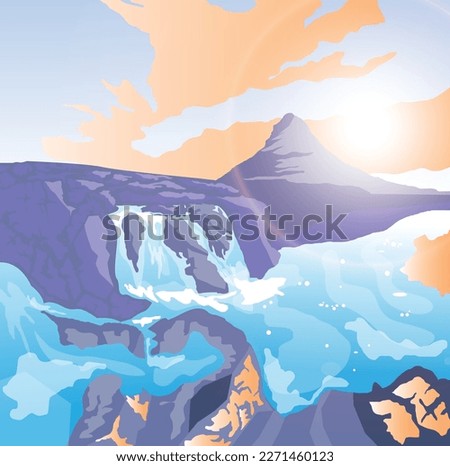 Scene With Mountains and Waterfall Illustration