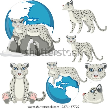Set of mix snow leopard illustration