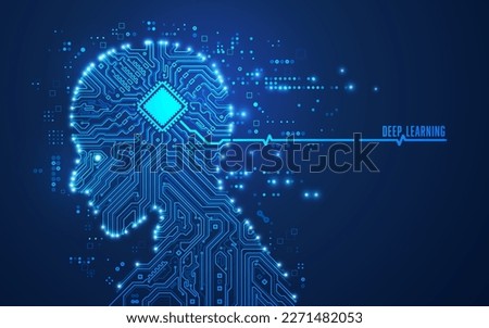 concept of deep learning or machine learning, graphic of artificial intelligence shape combined with electronic pattern Royalty-Free Stock Photo #2271482053